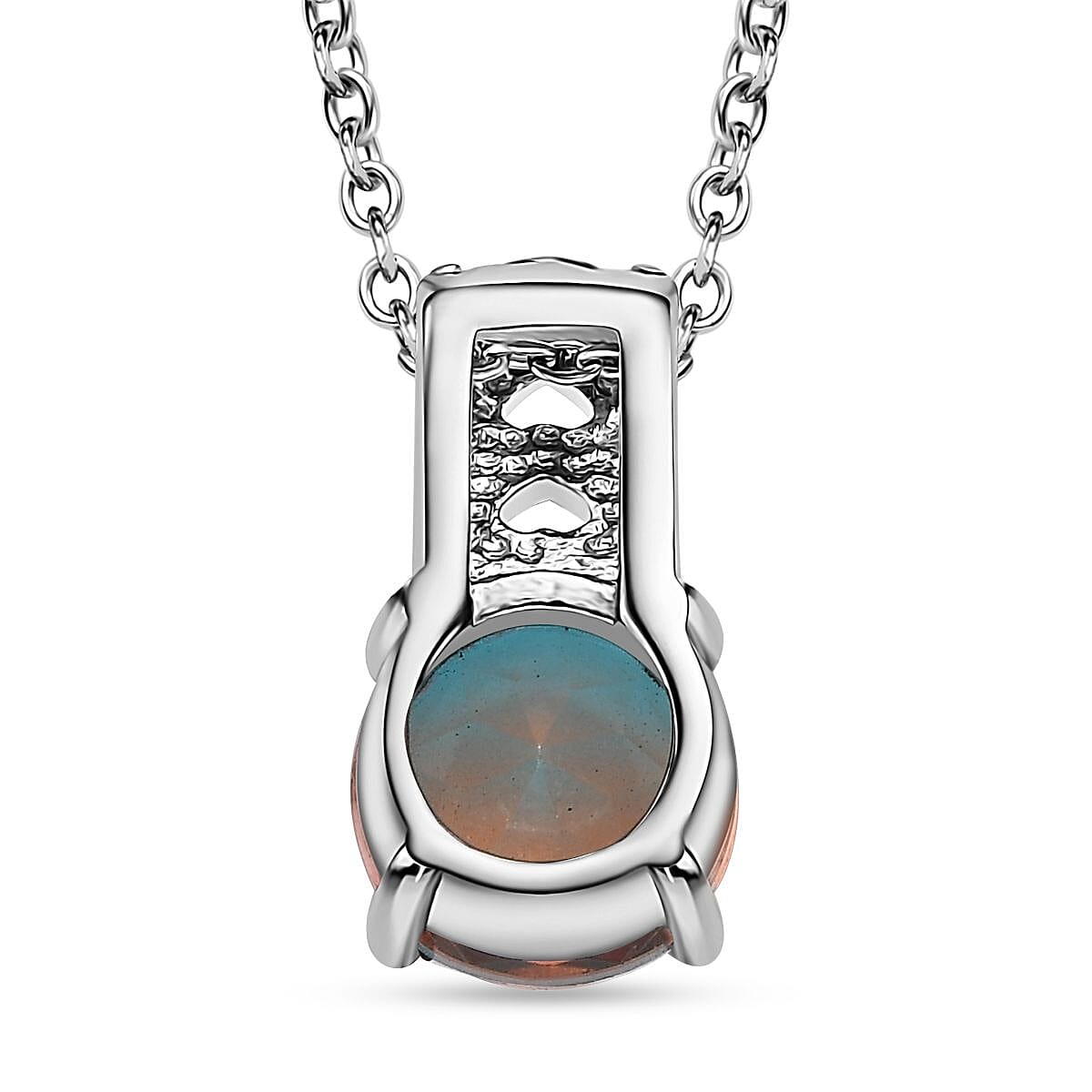 Aqua Terra Costa Quartz (Triplet) 3.90 ctw Solitaire Pendant Necklace 20 Inches in Stainless Steel