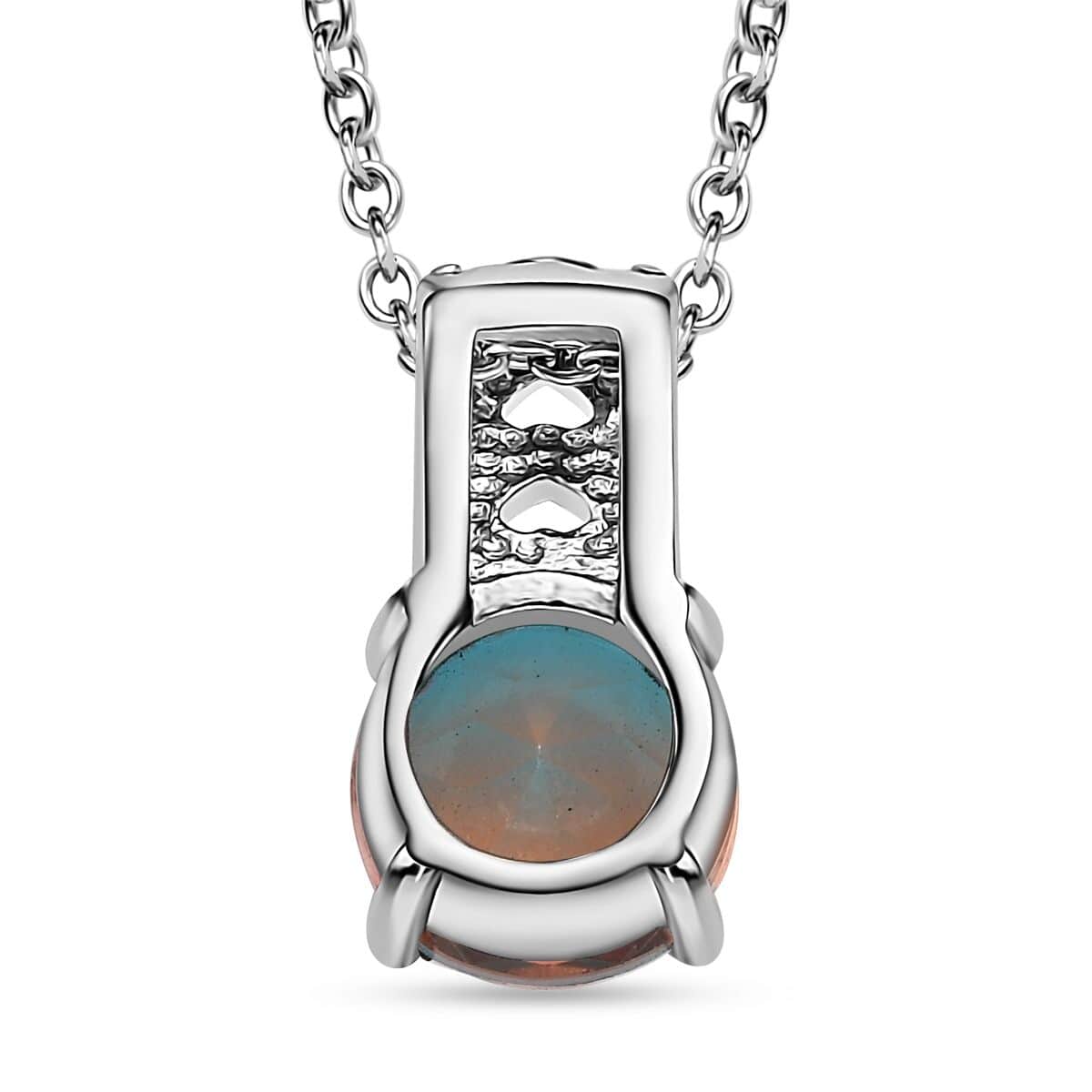 Aqua Terra Costa Quartz (Triplet) Solitaire Pendant Necklace 20 Inches in Stainless Steel 3.90 ctw image number 4