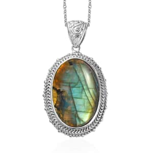 Malagasy Labradorite Pendant in Platinum Over Copper with Stainless Steel Necklace 20 Inches 36.25 ctw