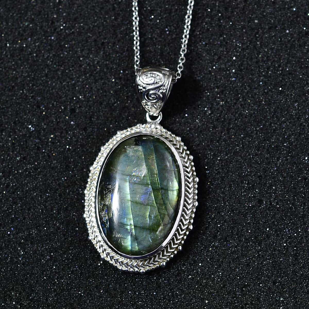Malagasy Labradorite Pendant in Platinum Over Copper with Stainless Steel Necklace 20 Inches 36.25 ctw image number 2