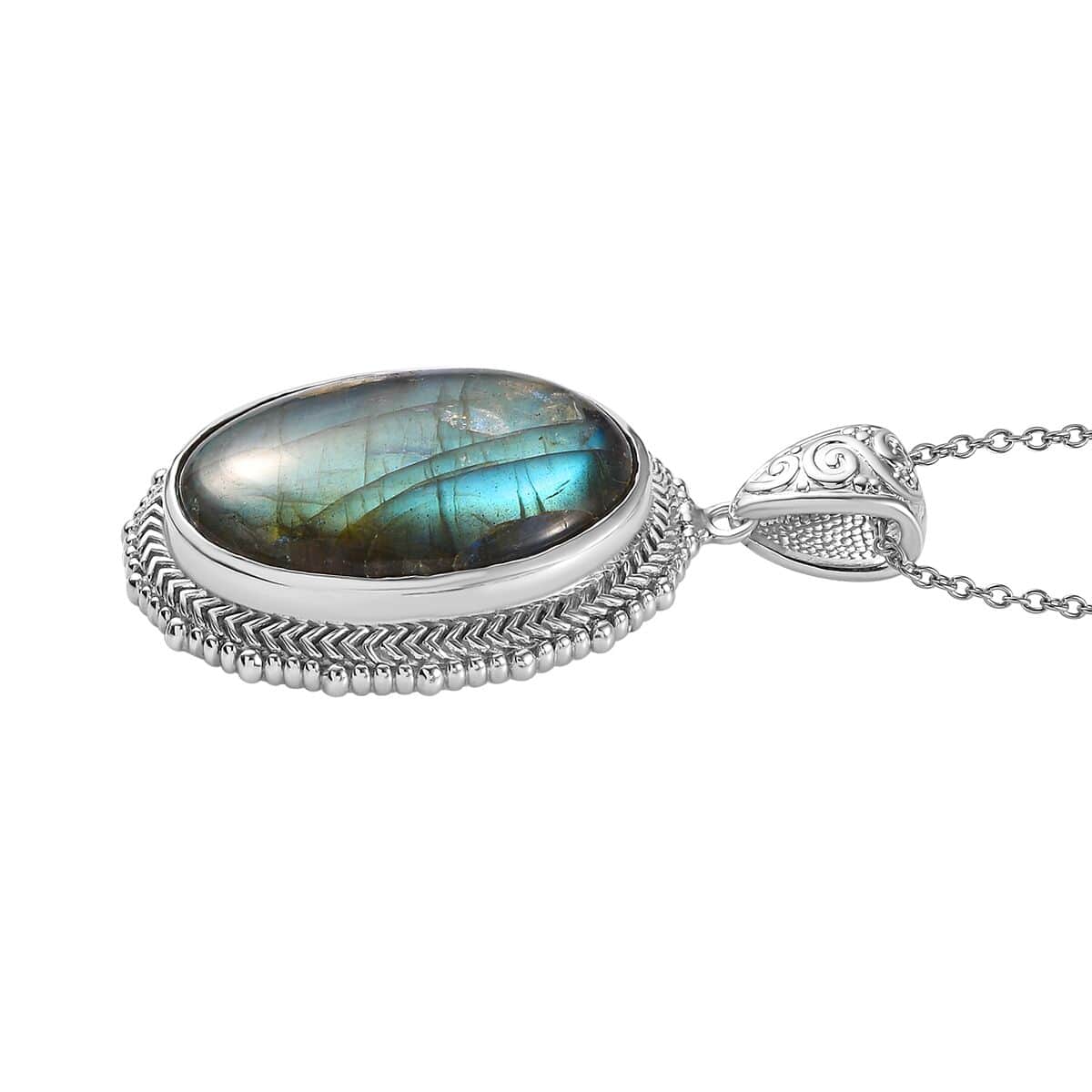 Malagasy Labradorite Pendant in Platinum Over Copper with Stainless Steel Necklace 20 Inches 36.25 ctw image number 4