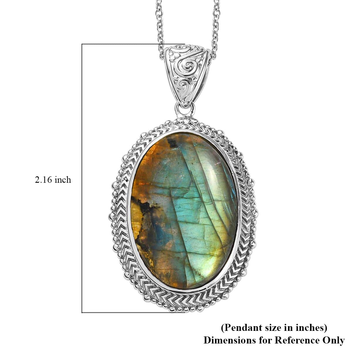 Malagasy Labradorite Pendant in Platinum Over Copper with Stainless Steel Necklace 20 Inches 36.25 ctw image number 7