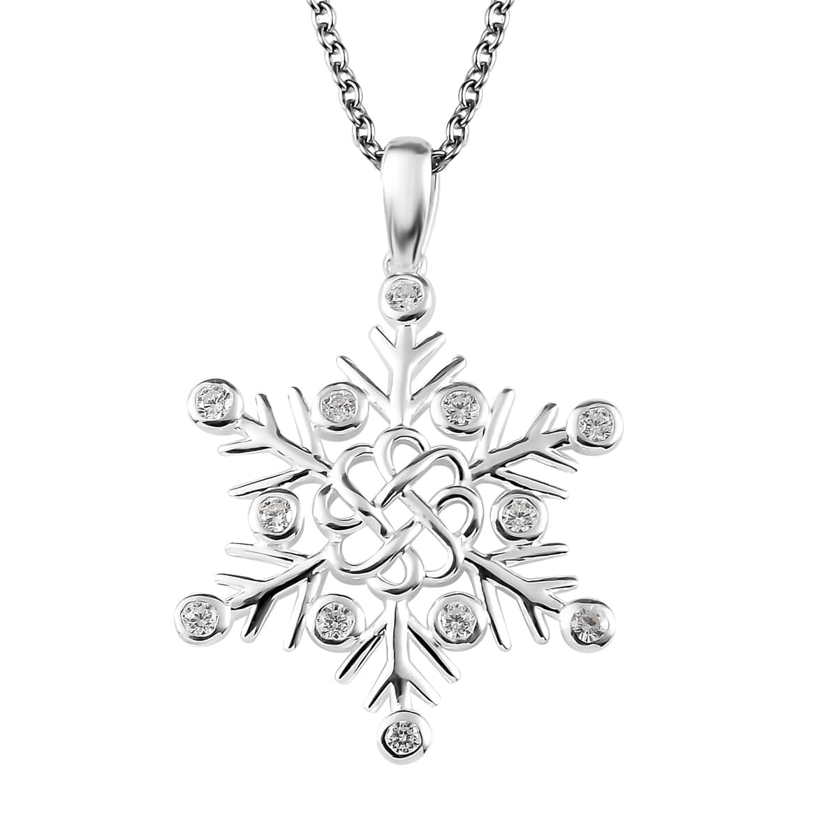 Simulated Diamond Snowflake Pendant in Sterling Silver with Stainless Steel Necklace 20 Inches 0.75 ctw image number 0