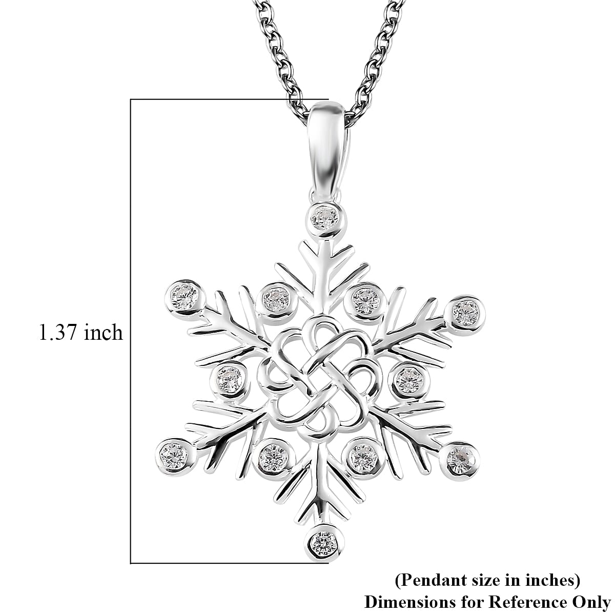 Simulated Diamond Snowflake Pendant in Sterling Silver with Stainless Steel Necklace 20 Inches 0.75 ctw