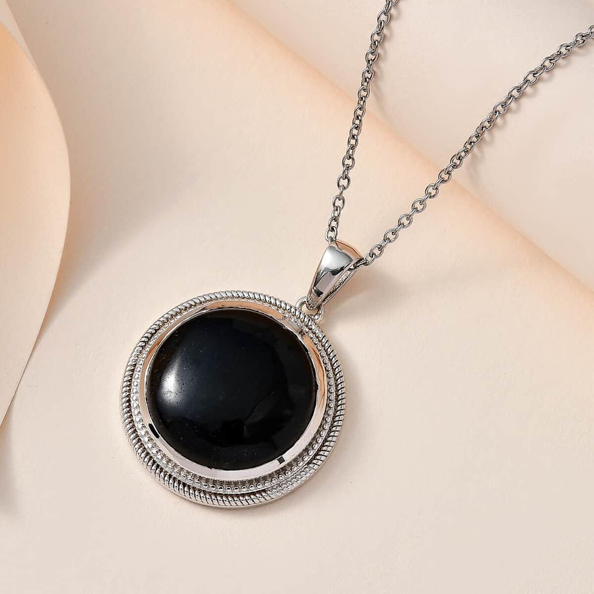 Black Jade (D) Pendant in Platinum Over Copper with Magnet and Stainless Steel Necklace 20 Inches 19.00 ctw image number 1
