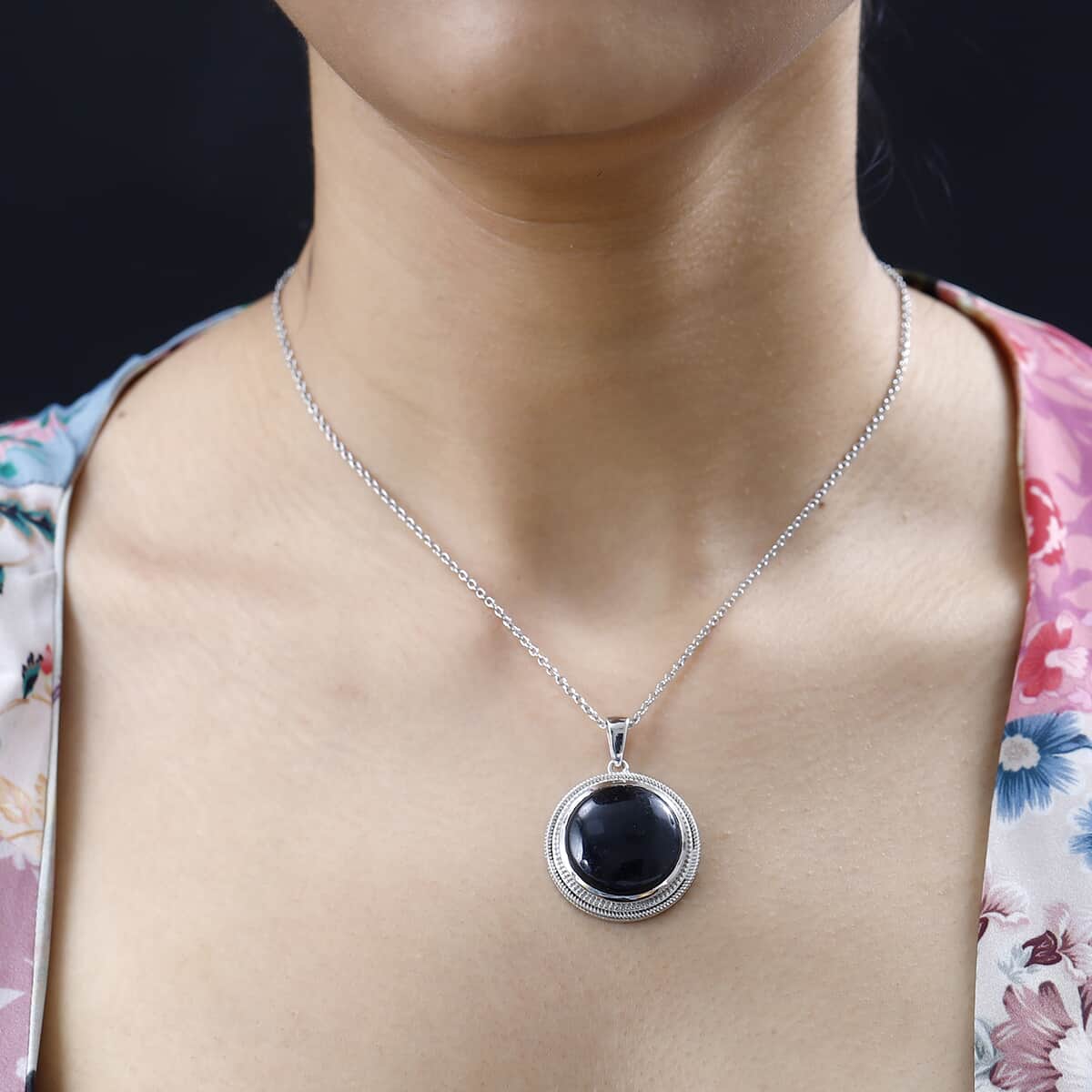 Black Jade (D) Pendant in Platinum Over Copper with Magnet and Stainless Steel Necklace 20 Inches 19.00 ctw image number 2