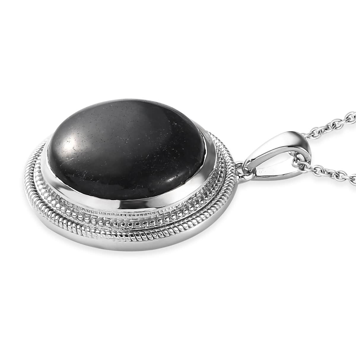 Black Jade (D) Pendant in Platinum Over Copper with Magnet and Stainless Steel Necklace 20 Inches 19.00 ctw image number 3