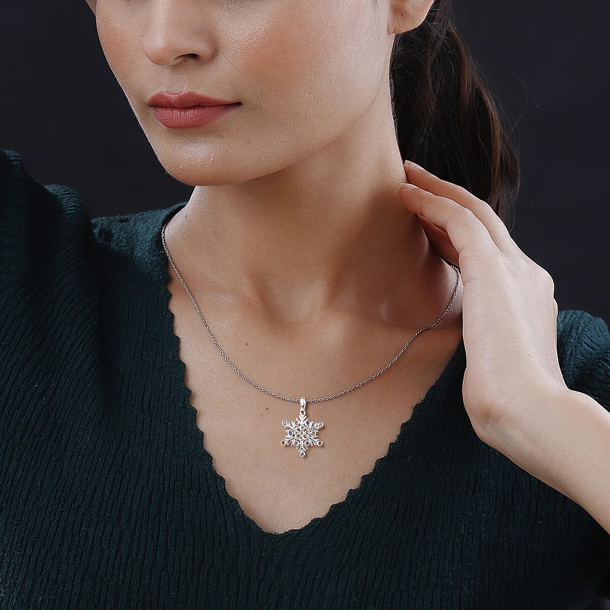 Simulated Multi Diamond Snowflake Pendant in Sterling Silver with Stainless Steel Necklace 20 Inches 0.75 ctw image number 2