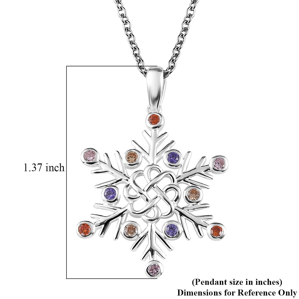 Simulated Multi Diamond Snowflake Pendant in Sterling Silver with Stainless Steel Necklace 20 Inches 0.75 ctw image number 5