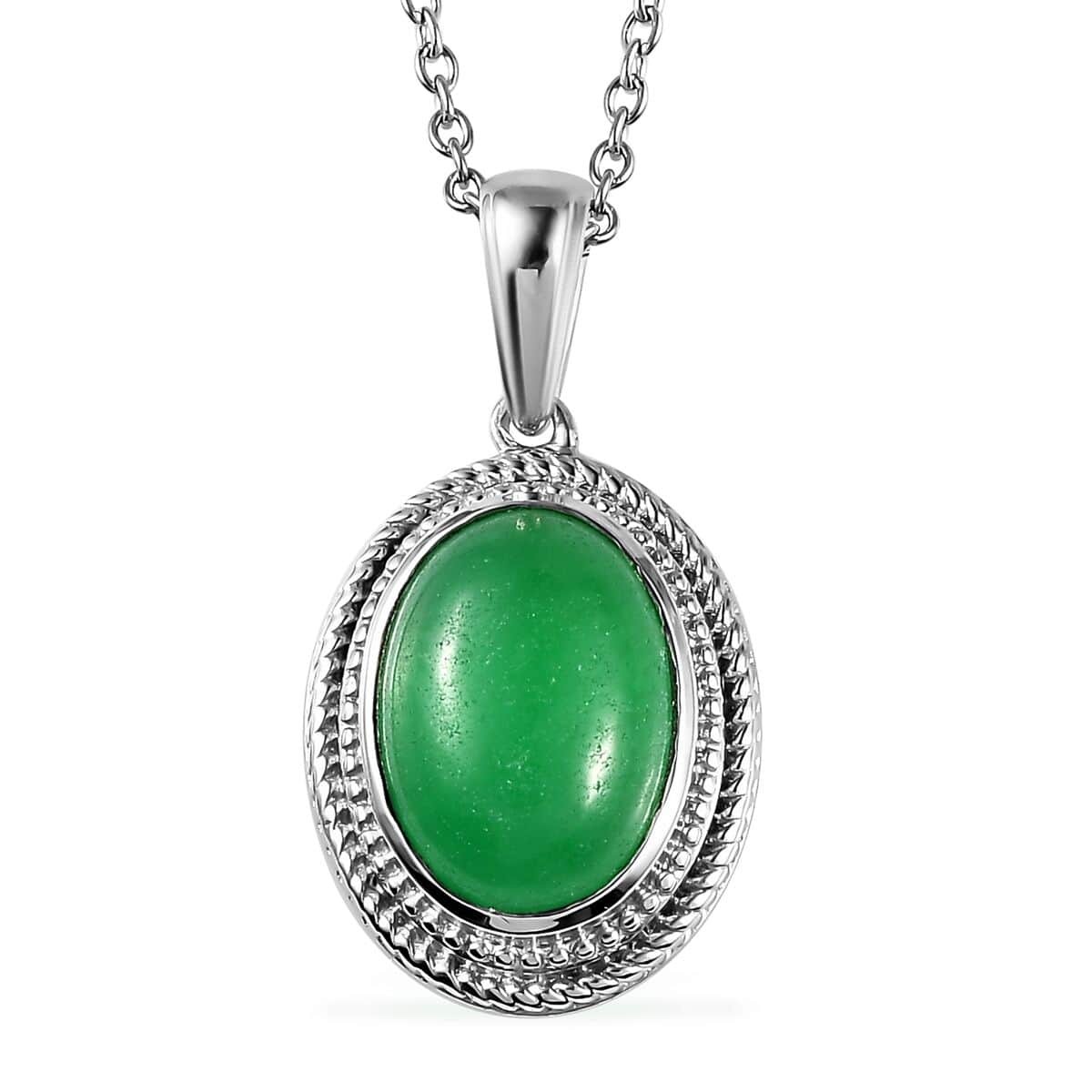 Karis Green Jade (D) Pendant in Platinum Bond with Stainless Steel Necklace (20 Inches) 6.25 ctw image number 0