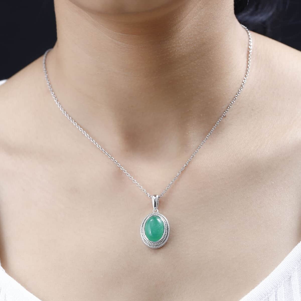 Karis Green Jade (D) Pendant in Platinum Bond with Stainless Steel Necklace (20 Inches) 6.25 ctw image number 2