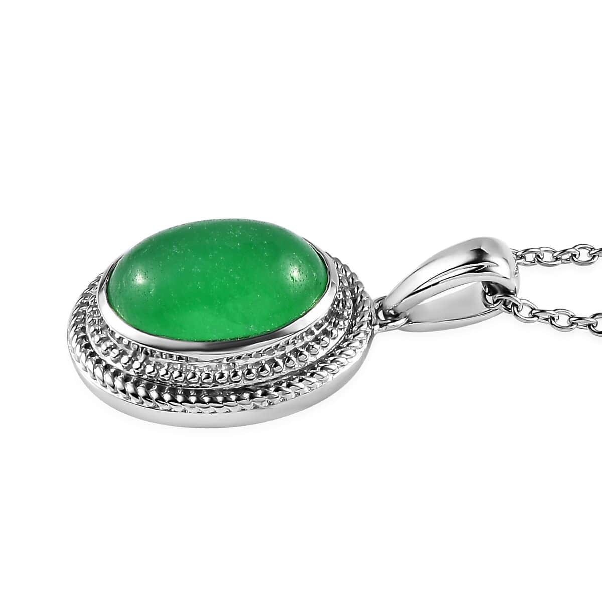 Karis Green Jade (D) Pendant in Platinum Bond with Stainless Steel Necklace (20 Inches) 6.25 ctw image number 3