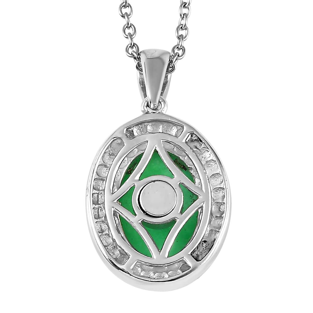 Karis Green Jade (D) Pendant in Platinum Bond with Stainless Steel Necklace (20 Inches) 6.25 ctw image number 4