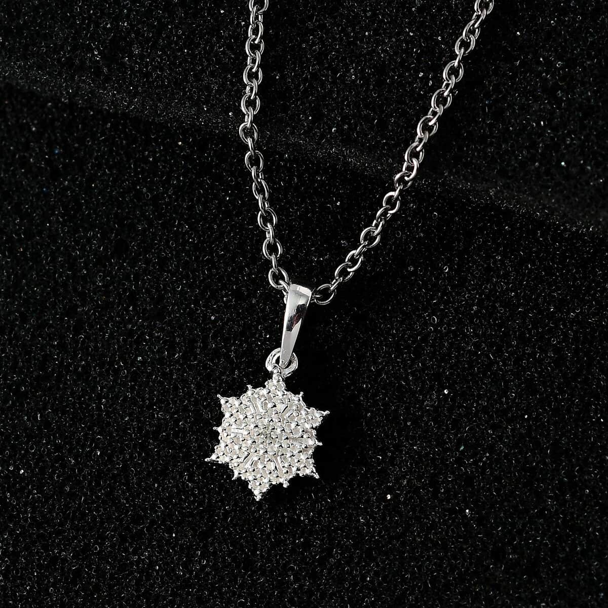 Diamond Accent Sunburst Pendant in Sterling Silver with Stainless Steel Necklace 20 Inches image number 1