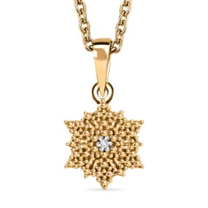 Diamond Accent Sunburst Pendant in 14K YG Over Sterling Silver with ION Plated YG Stainless Steel Necklace 20 Inches