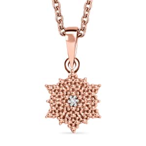 Diamond Accent Sunburst Pendant in 14K RG Over Sterling Silver with ION Plated RG Stainless Steel Necklace 20 Inches