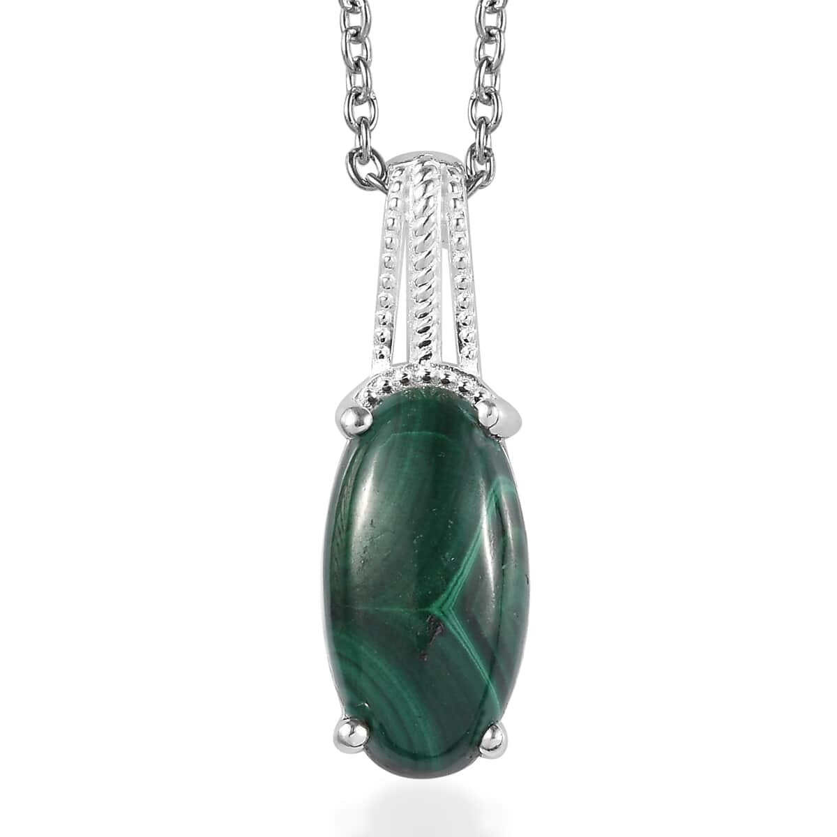 African Malachite Pendant in Sterling Silver with Stainless Steel Necklace (20 Inches) 6.25 ctw image number 0