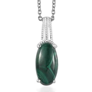 African Malachite Pendant in Sterling Silver with Stainless Steel Necklace (20 Inches) 6.25 ctw