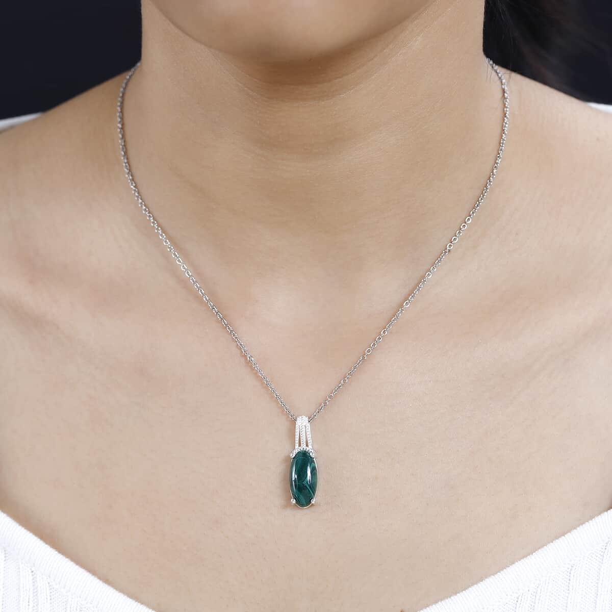 African Malachite Pendant in Sterling Silver with Stainless Steel Necklace (20 Inches) 6.25 ctw image number 2