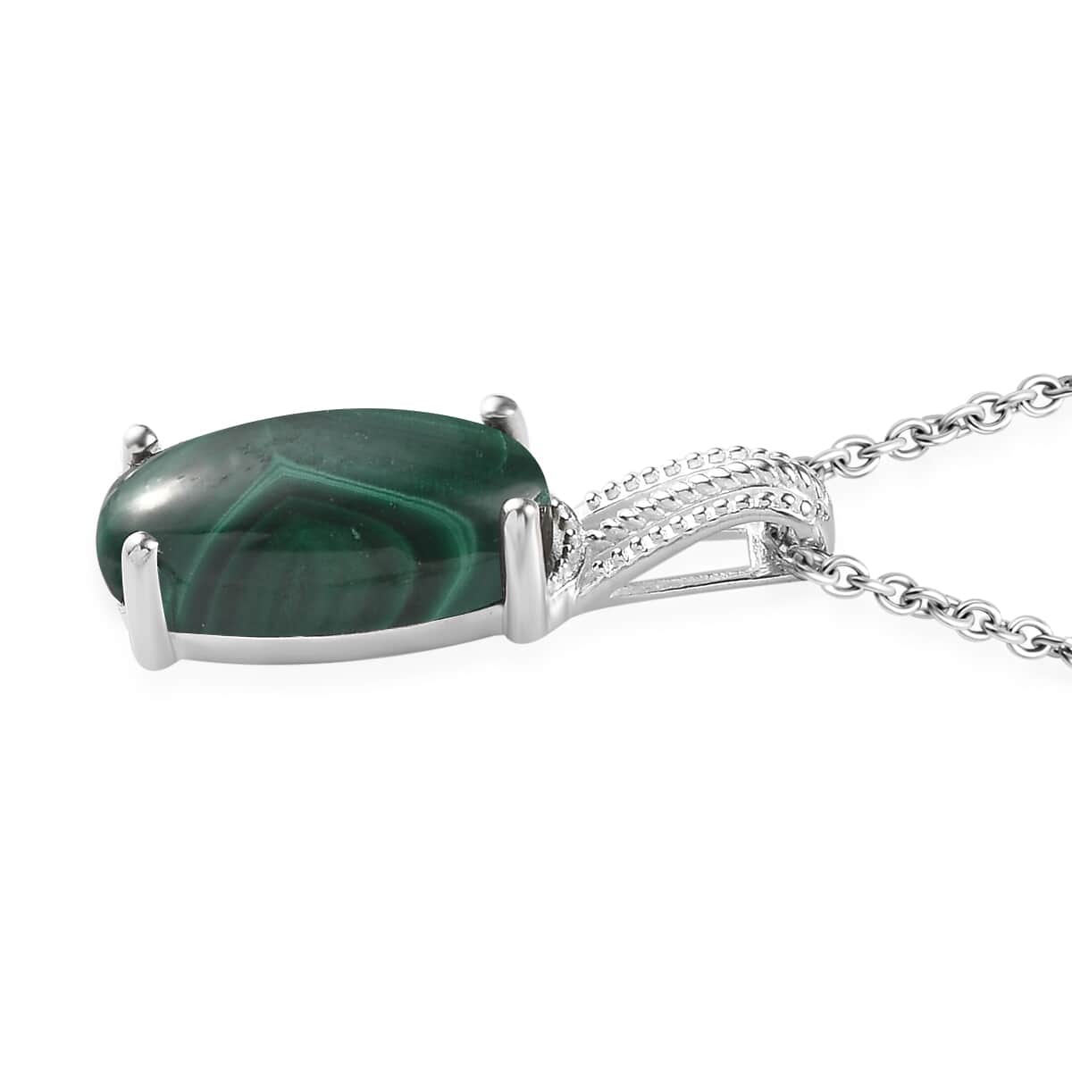 African Malachite Pendant in Sterling Silver with Stainless Steel Necklace (20 Inches) 6.25 ctw image number 3