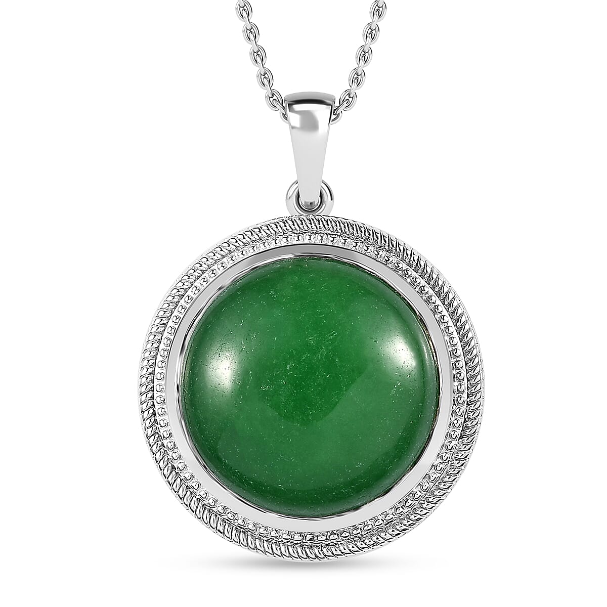 Green Jade (D) Pendant in Platinum Over Copper with Stainless Steel Necklace 20 Inches 23.10 ctw