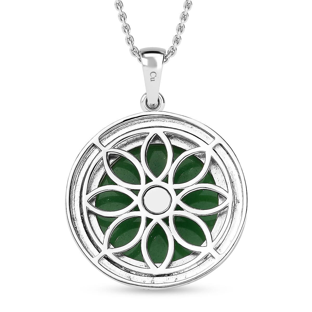 Green Jade (D) Pendant in Platinum Over Copper with Stainless Steel Necklace 20 Inches 23.10 ctw