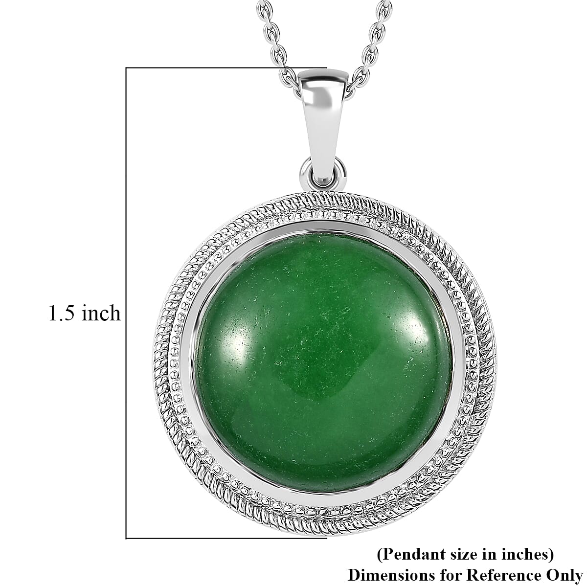 Green Jade (D) Pendant in Platinum Over Copper with Stainless Steel Necklace 20 Inches 23.10 ctw
