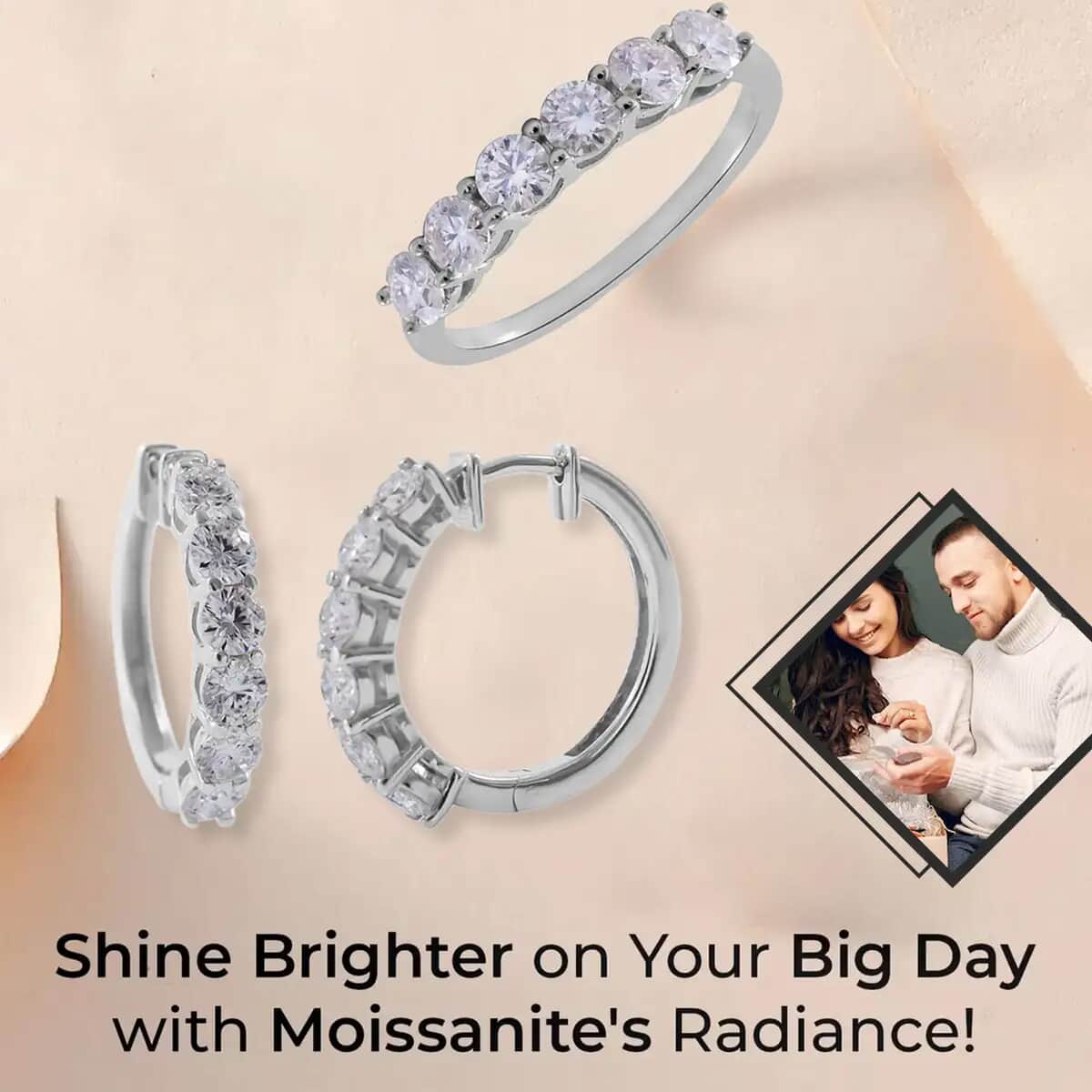 Moissanite Half Eternity Band Ring (Size 6.00) and Hoop Earrings in Platinum Over Sterling Silver 2.85 ctw image number 1