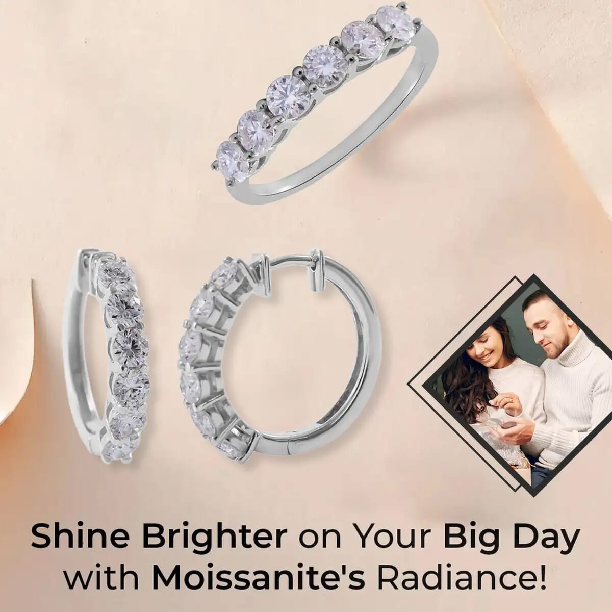 Moissanite Half Eternity Band Ring (Size 7.00) and Hoop Earrings in Platinum Over Sterling Silver 2.85 ctw image number 1