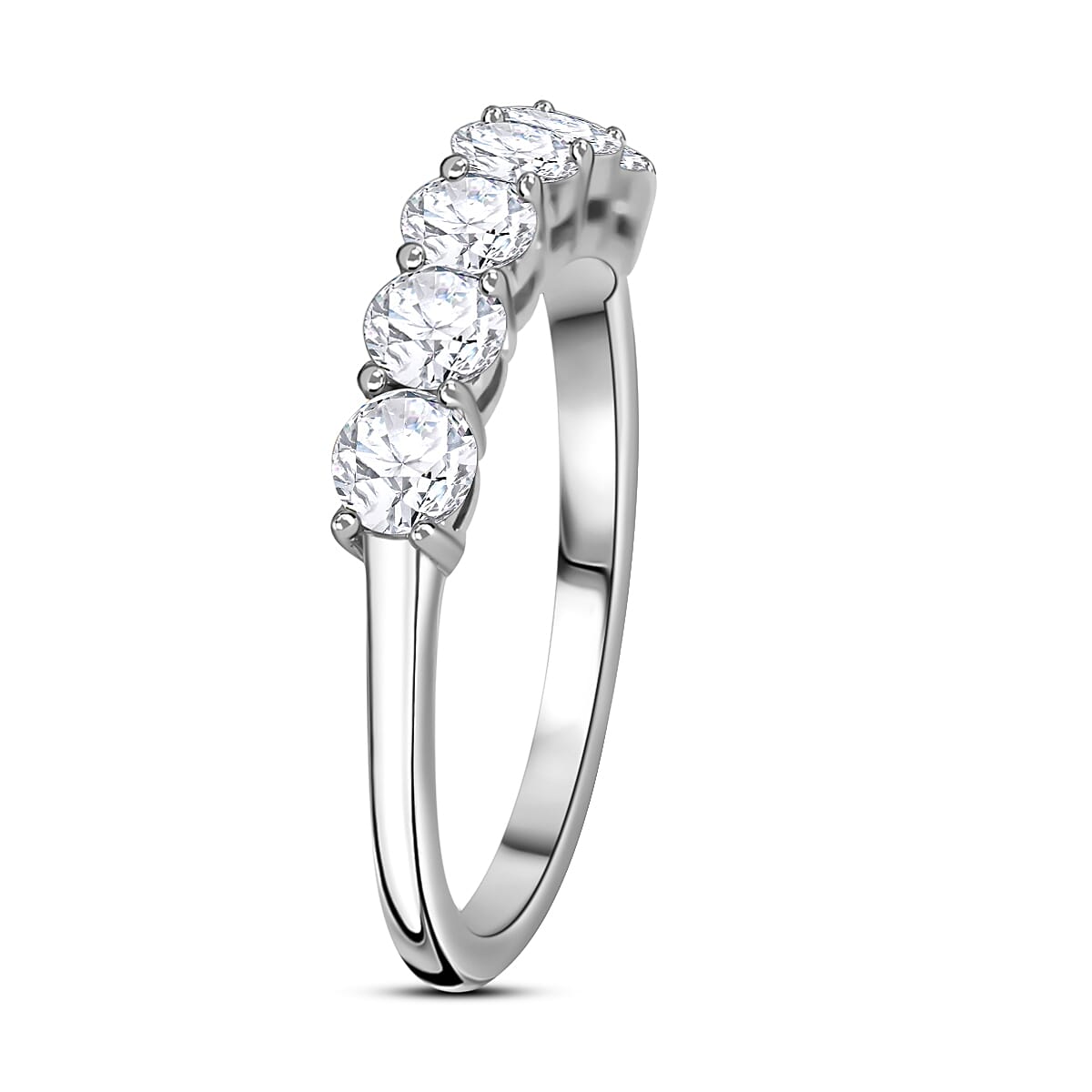 Moissanite Half Eternity Band Ring (Size 7.00) and Hoop Earrings in Platinum Over Sterling Silver 2.85 ctw