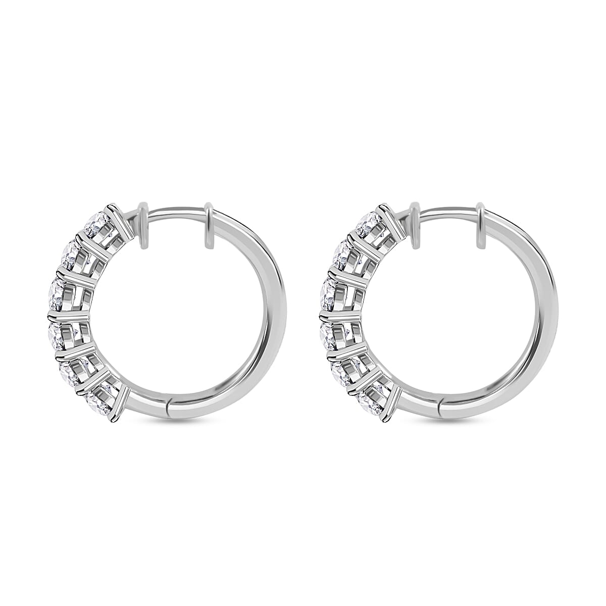 Moissanite Half Eternity Band Ring (Size 7.00) and Hoop Earrings in Platinum Over Sterling Silver 2.85 ctw