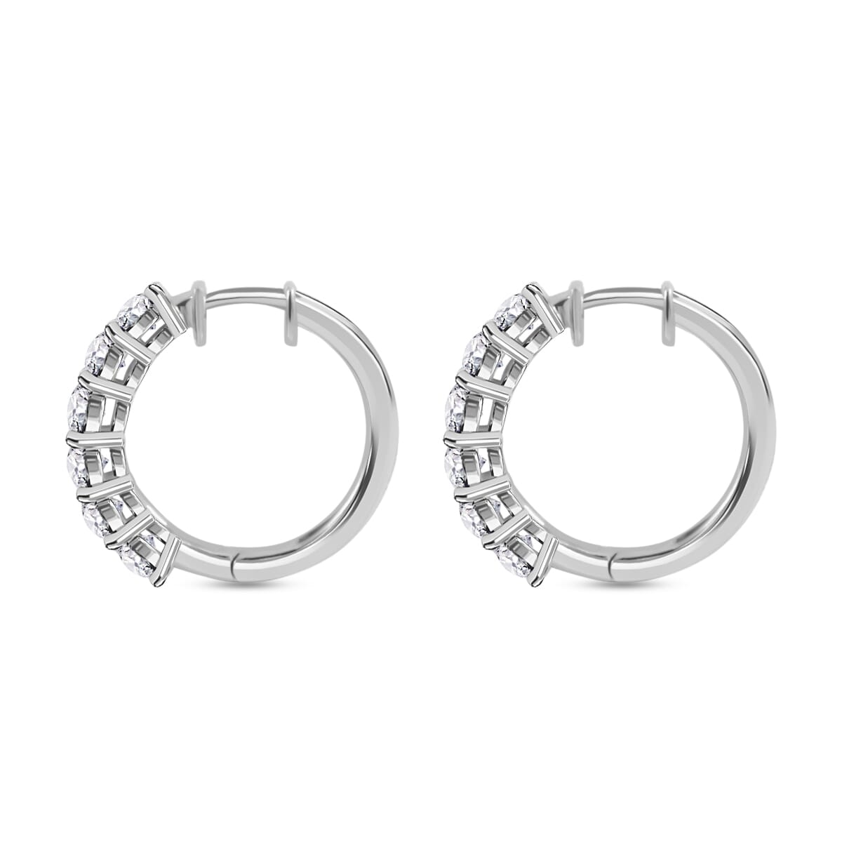 Moissanite Half Eternity Band Ring (Size 7.00) and Hoop Earrings in Platinum Over Sterling Silver 2.85 ctw image number 6