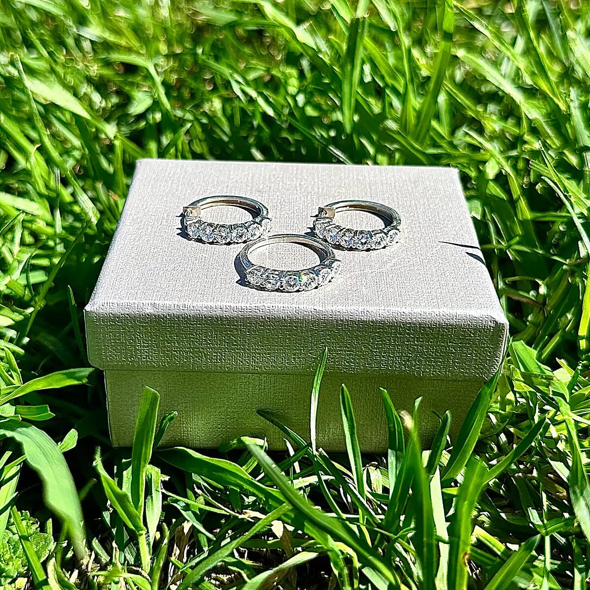Moissanite Half Eternity Band Ring (Size 7.00) and Hoop Earrings in Platinum Over Sterling Silver 2.85 ctw