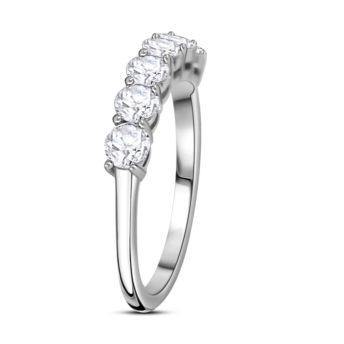 Moissanite Half Eternity Band Ring (Size 8.00) and Hoop Earrings in Platinum Over Sterling Silver 2.85 ctw image number 4