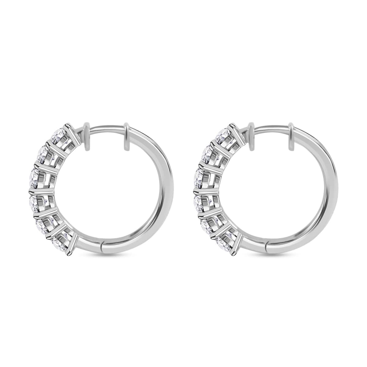 Moissanite Half Eternity Band Ring (Size 8.00) and Hoop Earrings in Platinum Over Sterling Silver 2.85 ctw image number 6