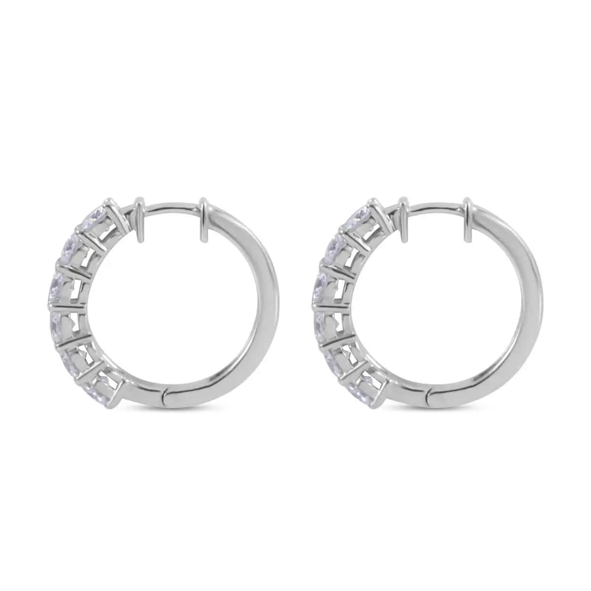 Moissanite Half Eternity Band Ring (Size 10.00) and Hoop Earrings in Platinum Over Sterling Silver 2.85 ctw image number 7