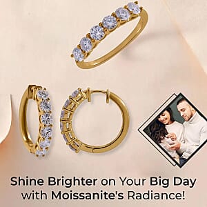 Moissanite 2.85 ctw Half Eternity Band Ring (Size 5.00) and Hoop Earrings in Vermeil Yellow Gold Over Sterling Silver
