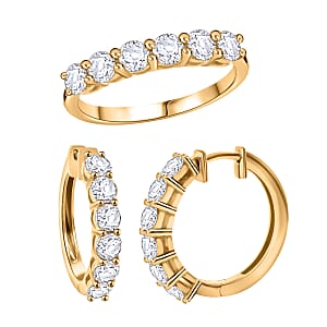 Moissanite Half Eternity Band Ring (Size 9.00) and Hoop Earrings in Vermeil Yellow Gold Over Sterling Silver 2.85 ctw
