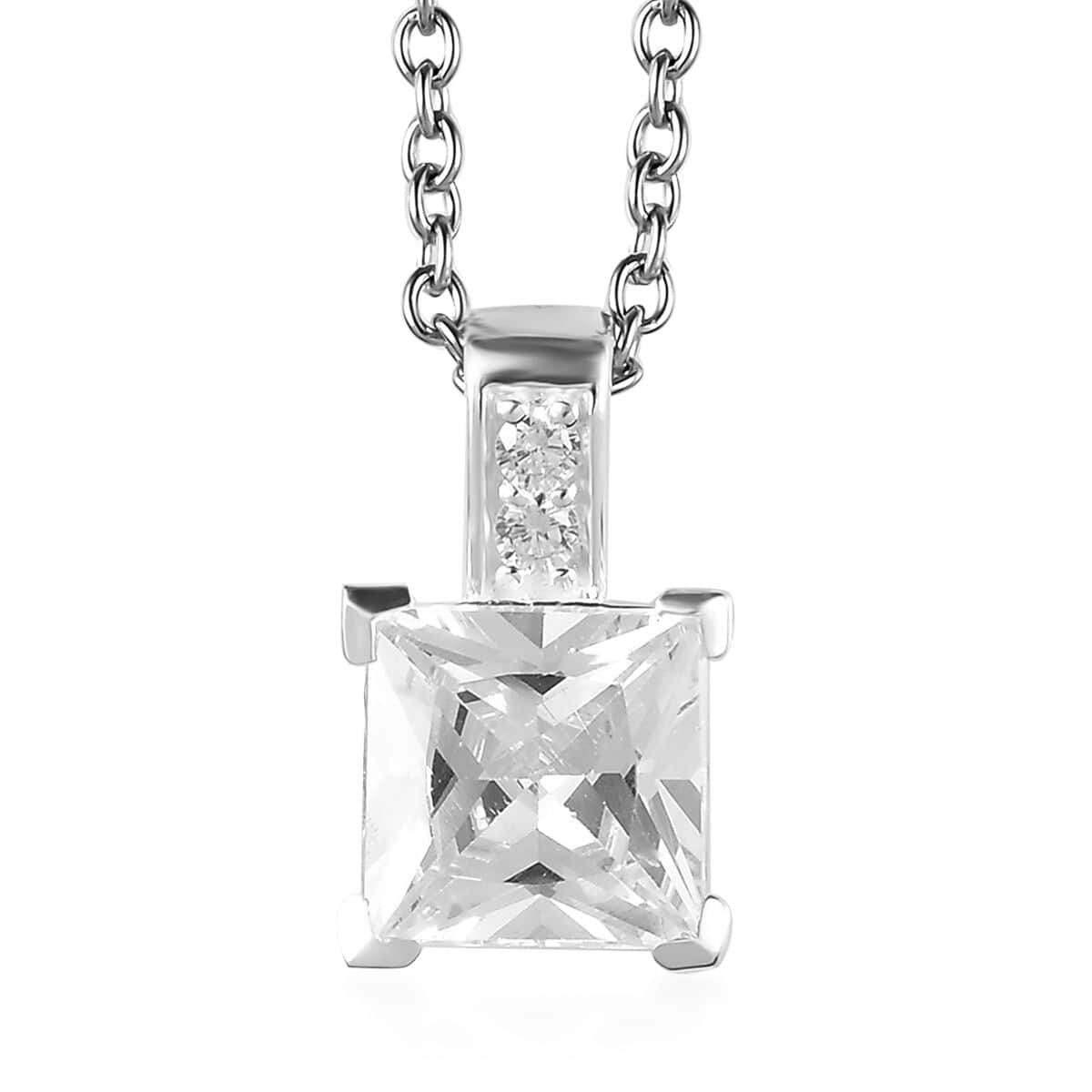 Simulated Diamond Pendant in Sterling Silver with Stainless Steel Necklace 20 Inches 4.15 ctw image number 0