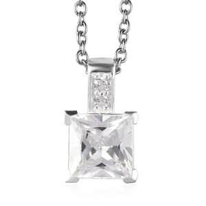 Simulated Diamond Pendant in Sterling Silver with Stainless Steel Necklace 20 Inches 4.15 ctw