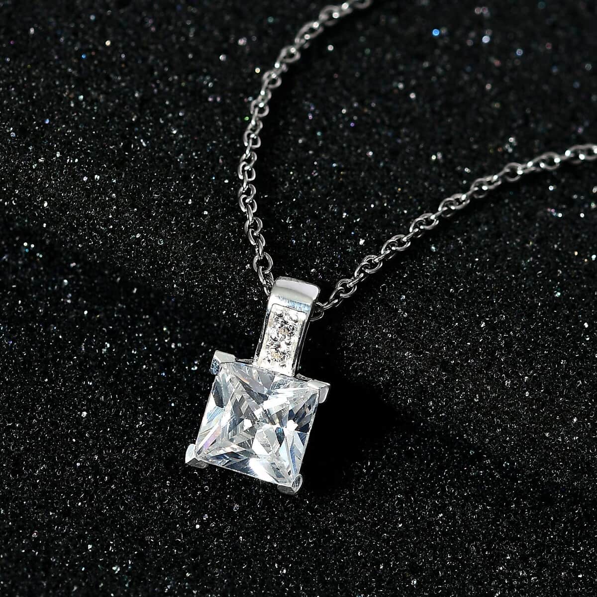 Simulated Diamond Pendant in Sterling Silver with Stainless Steel Necklace 20 Inches 4.15 ctw image number 1