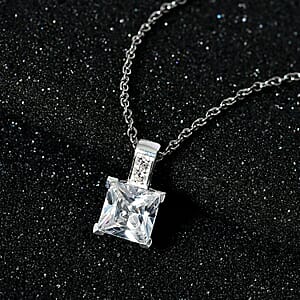 D'Joy Simulated Diamond Pendant in Sterling Silver with Stainless Steel Necklace 20 Inches