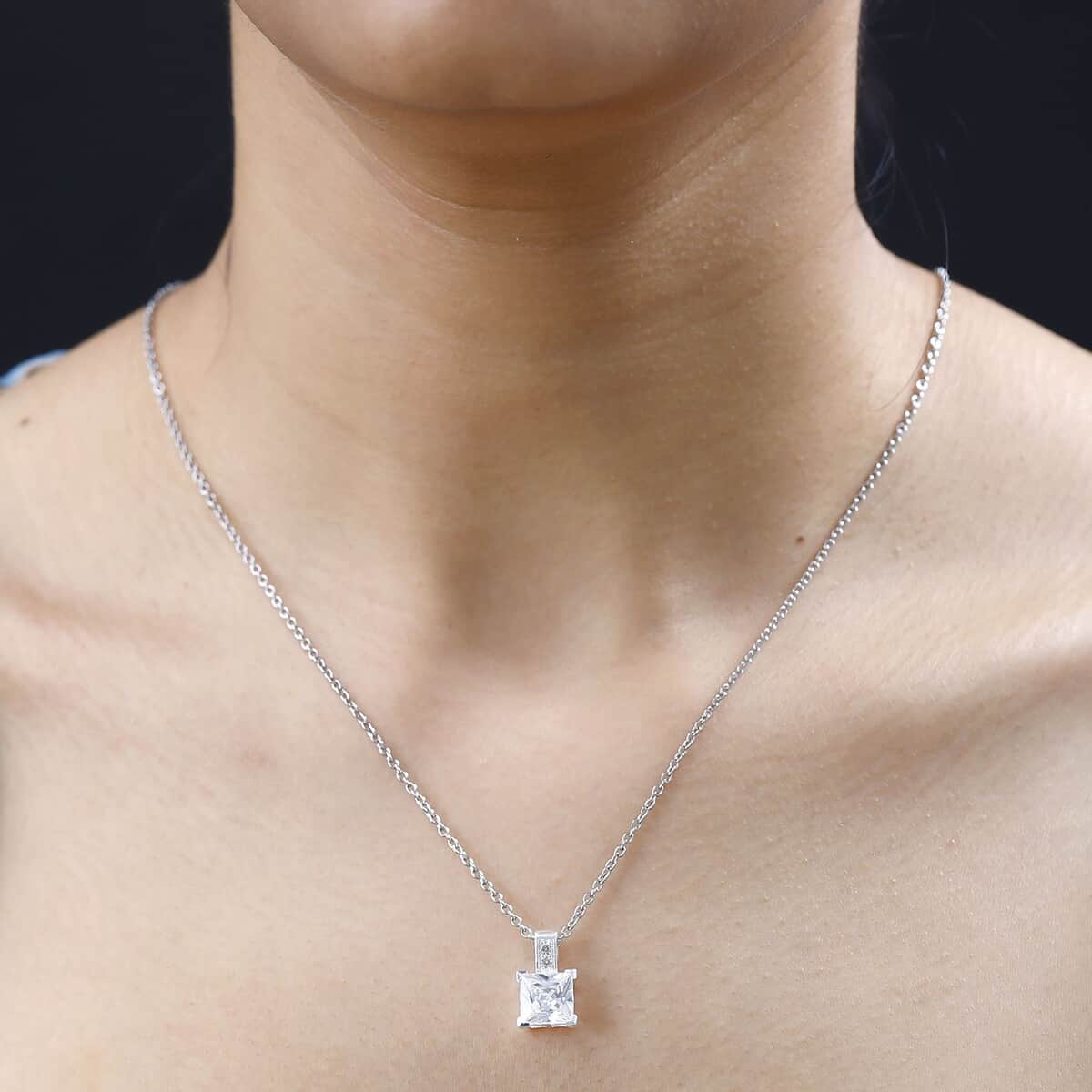 Simulated Diamond Pendant in Sterling Silver with Stainless Steel Necklace (20 Inches) 4.15 ctw image number 2