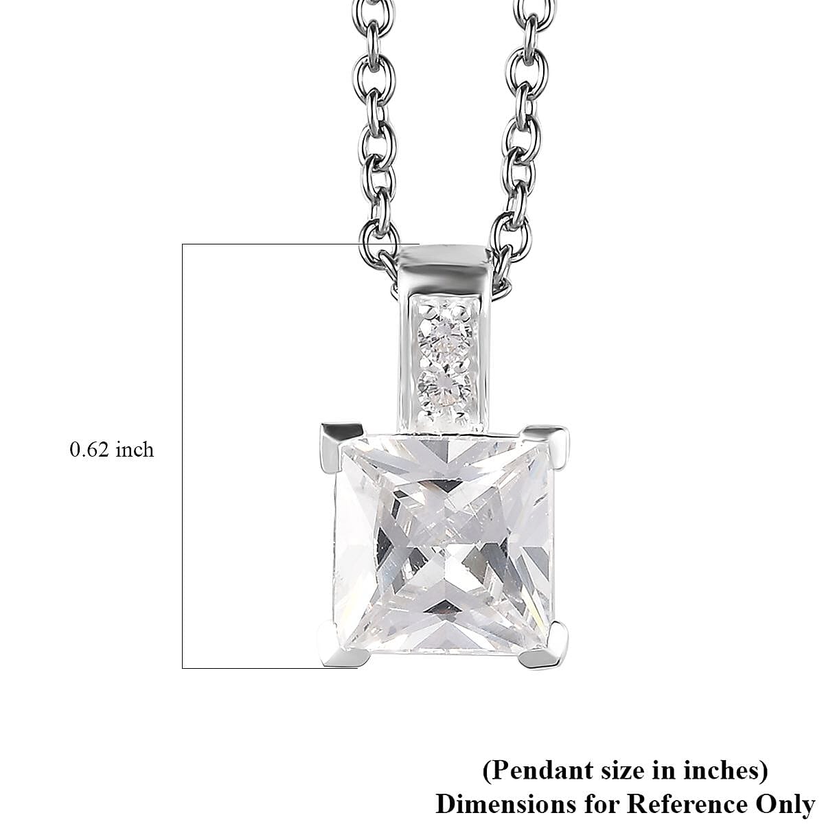 D'Joy Simulated Diamond Pendant in Sterling Silver with Stainless Steel Necklace 20 Inches
