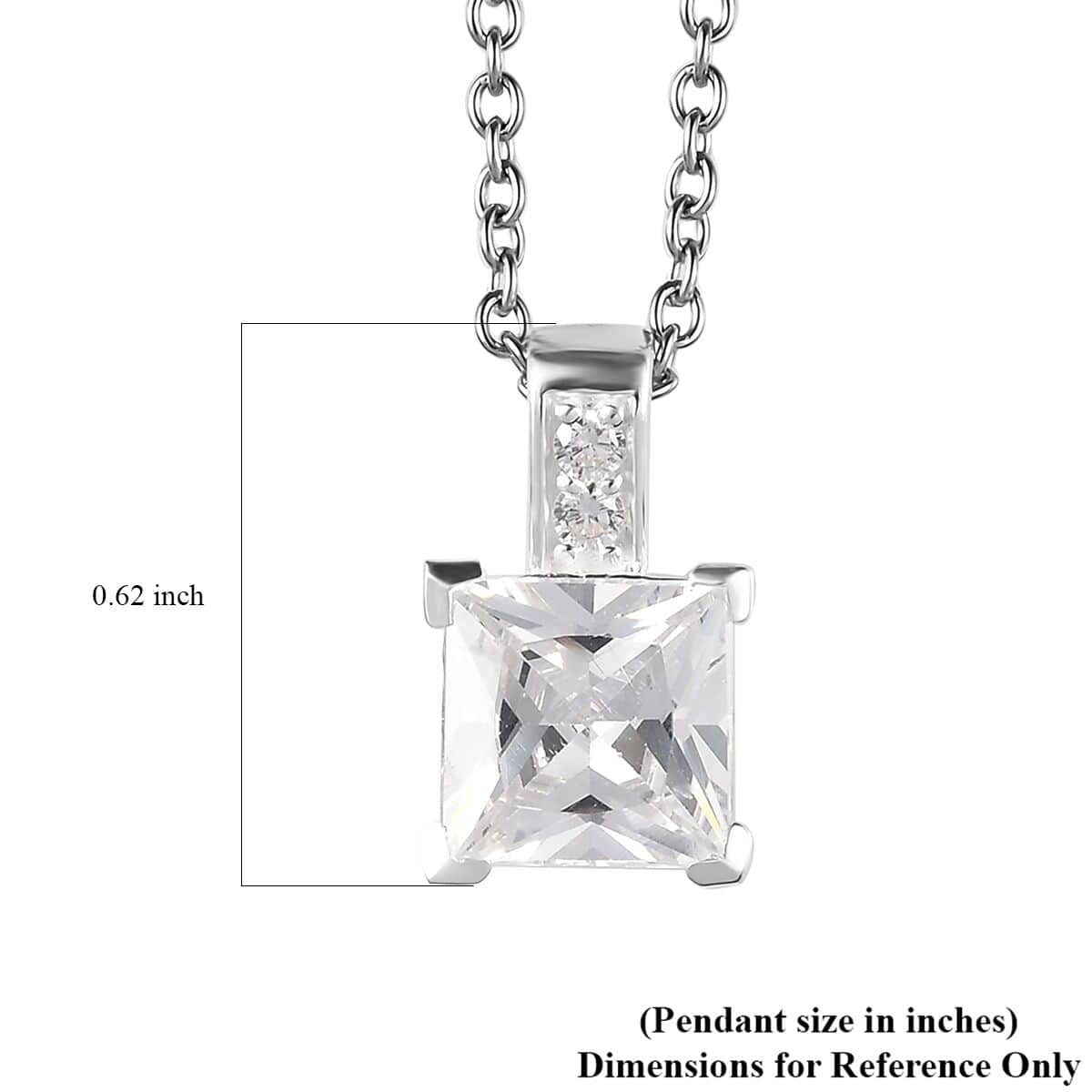 Simulated Diamond Pendant in Sterling Silver with Stainless Steel Necklace 20 Inches 4.15 ctw image number 6