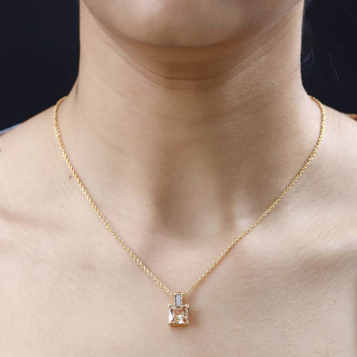 Simulated Champagne and White Diamond Pendant in 14k YG Over Sterling Silver with ION Plated YG Stainless Steel Necklace 20 Inches 4.20 ctw image number 2