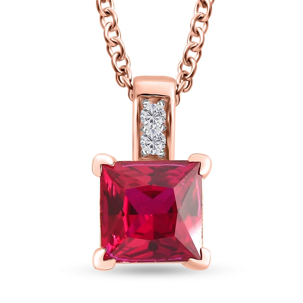 Red and White Simulated Diamond Pendant in 14K RG Over Sterling Silver with ION Plated RG Stainless Steel Necklace 20 Inches 3.00 ctw image number 0