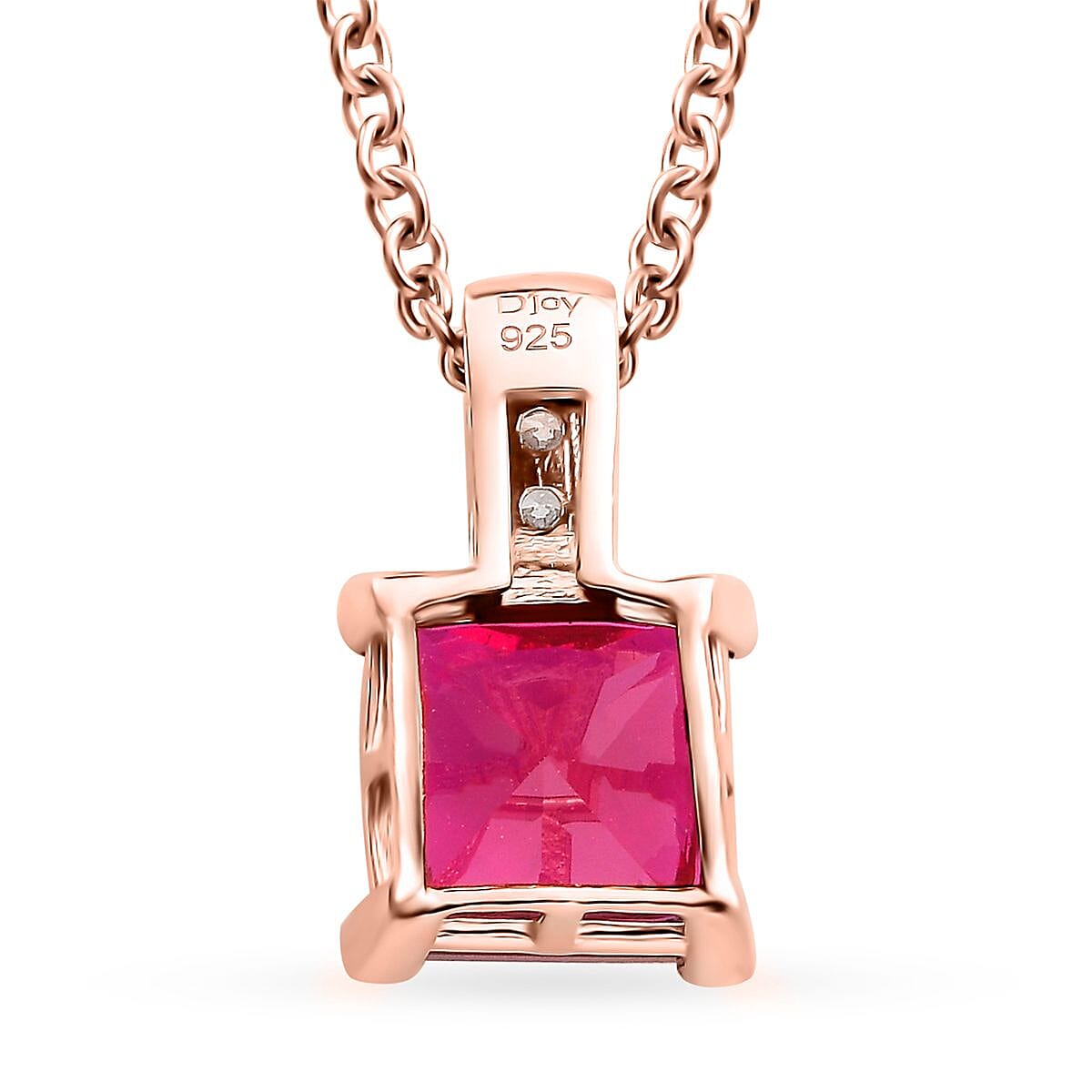 Red and White Simulated Diamond Pendant in 14K RG Over Sterling Silver with ION Plated RG Stainless Steel Necklace 20 Inches 3.00 ctw