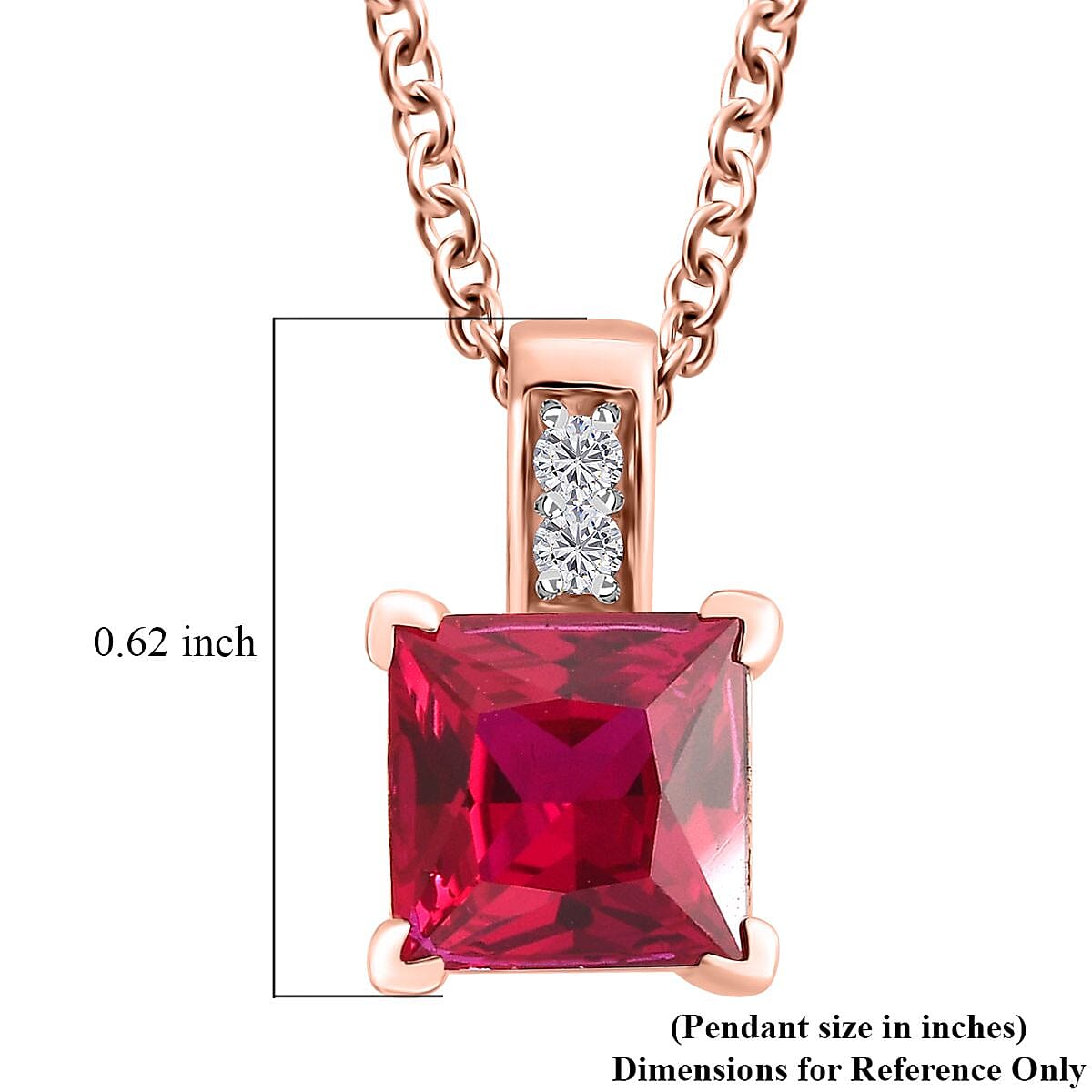 Red and White Simulated Diamond Pendant in 14K RG Over Sterling Silver with ION Plated RG Stainless Steel Necklace 20 Inches 3.00 ctw