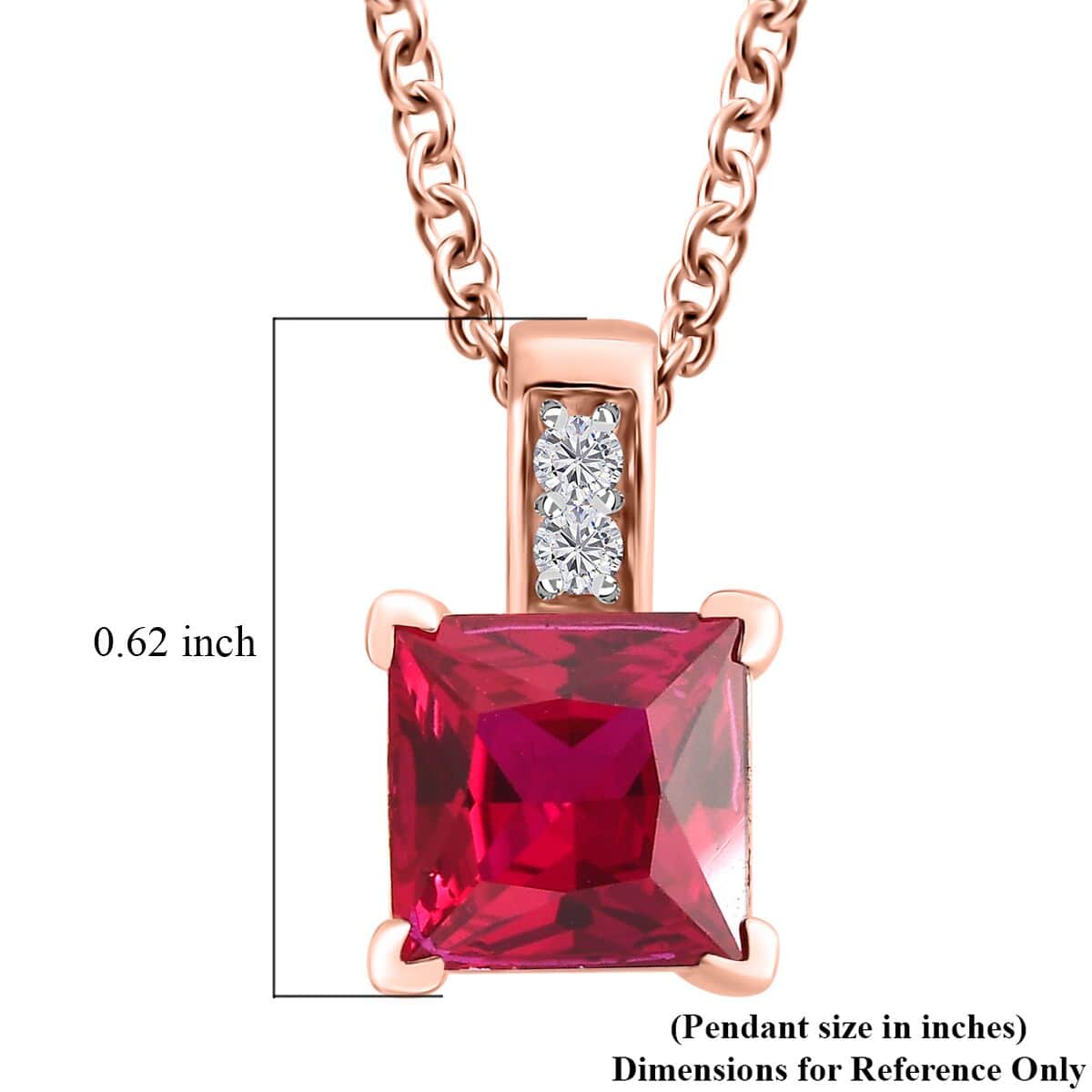 Red and White Simulated Diamond Pendant in 14K RG Over Sterling Silver with ION Plated RG Stainless Steel Necklace 20 Inches 3.00 ctw image number 5